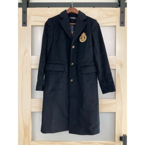 Lauren Ralph Lauren Black Wool Blend Crest Long Coat Blazer Jacket Size 2